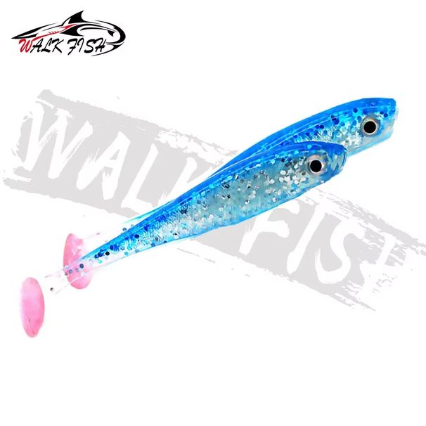 WALK FISH 5Pcs/lot 7cm 2.1g Soft Lure 3D Eyes Paddle Tail Shad PVC Wobbler Swimbait Jig Head Artificial Bait Sea Fishing Trout_desvips.com
