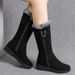 Winter all match snow boots women's shoes plus velvet thickened mid tube Martin boots wedge heel non slip warm side zipper cotton boots_desvips.com