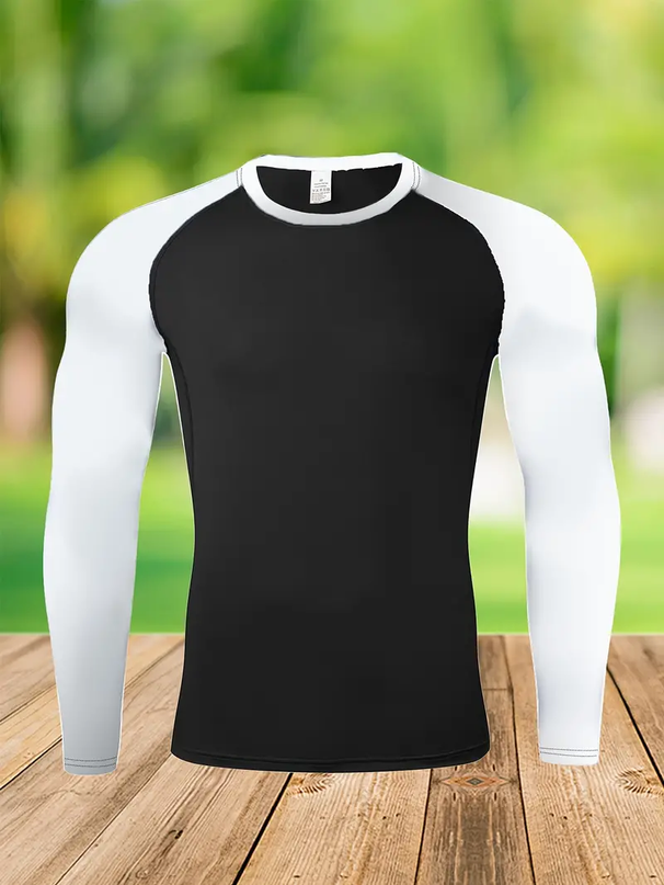 Men's Quick Dry Breathable Color Blocking Slim Long Sleeve High Stretch Base Layer Outdoor Jogging, Fitness Training_desvips.com
