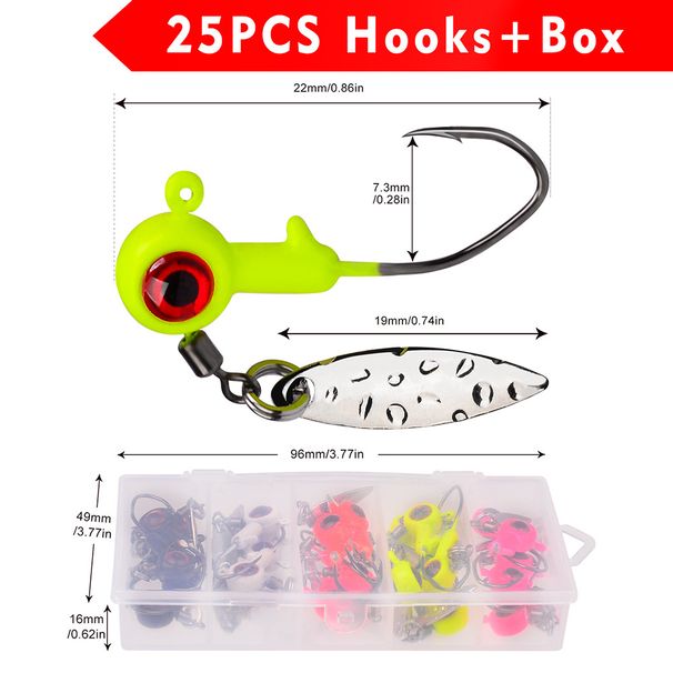 Jig Head Set Soft Bait Weighted Anti-Hooking Lure Hook 1.4g 1.6g 3g Fishing Hooks 25 Pieces Pack_desvips.com