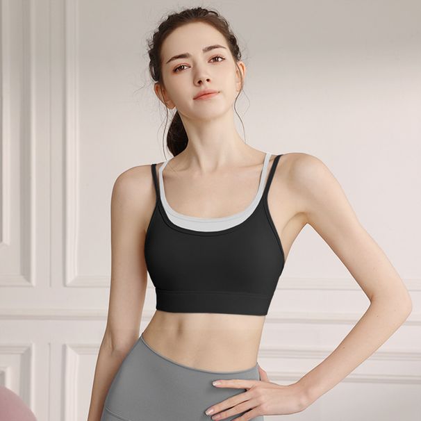 One-Piece Color-Block Two-Piece Sports Bra For Women, Slimming Back, Fitness Yoga Bra, Dance Cycling Camisole_desvips.com