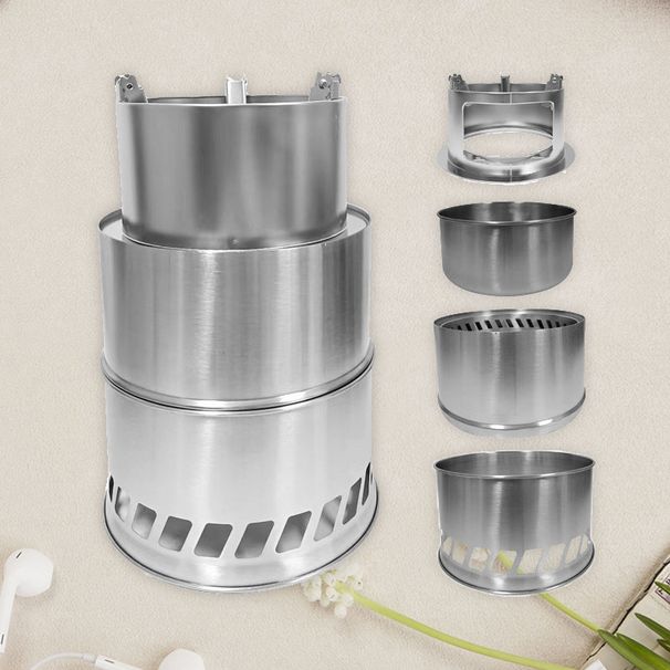 Outdoor Portable Round Firewood Charcoal Solid Alcohol Thickened Stainless Steel Camping Stove Large Size_desvips.com