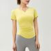 2023 New Model Women's Yoga With Chest Pads, Short Sleeve T-Shirt, V-Neck, Barely-there Feel, Tight-fitting Sports Top_desvips.com