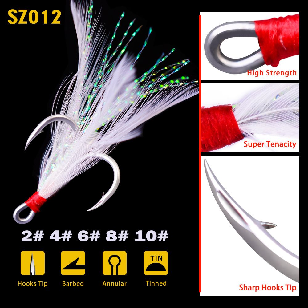 Songrui Gear New Wild Fishing Treble With Feather Pendant Inverted Blood Groove Goldfish Hook SZ012_desvips.com