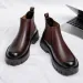British Style Men Thick Bottom Waterproof Work Shoes Casual Fashion Classic Leather Comfy High Top Round Toe Boots_desvips.com
