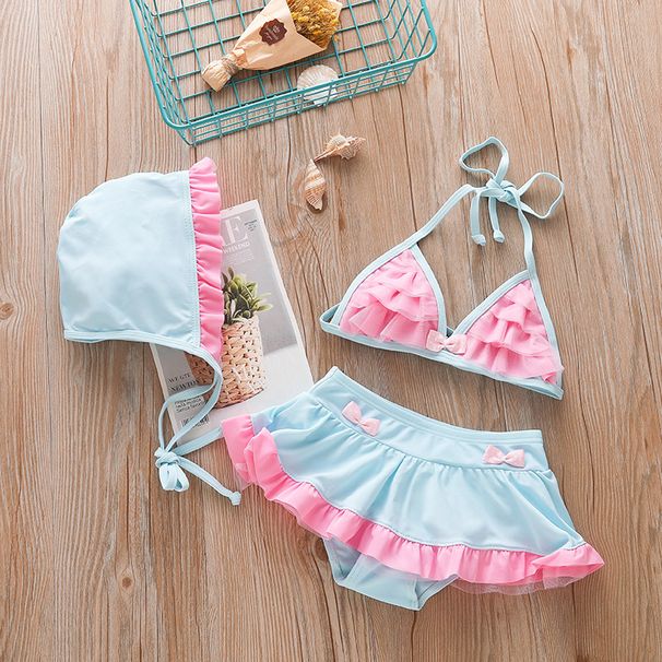 Popup Korean-style Blue And Pink Gauze Bow Bikini Two-piece Swimsuit, New Children's Swimsuit Wholesale_desvips.com