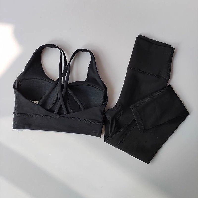 Women's Quick Drying Pilates Fitness Wear Set - Nude Feel Solid Color Shockproof Push up Sports Bra Yoga Training Outfit_desvips.com