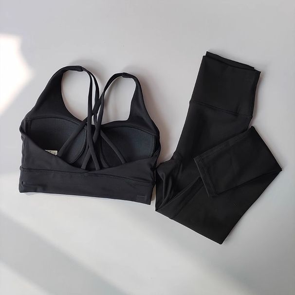 Women's Quick Drying Pilates Fitness Wear Set - Nude Feel Solid Color Shockproof Push up Sports Bra Yoga Training Outfit_desvips.com