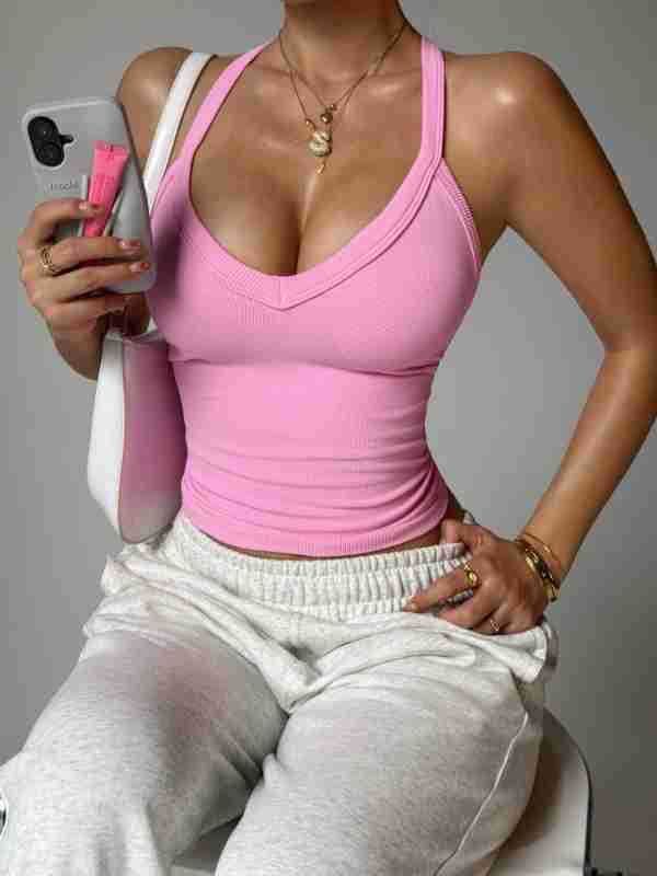 Sexy Slim Fit Racerback V-Neck Yoga Vest European And American Style Sports Fitness Outerwear For Women_desvips.com