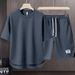 Men's Clothing Summer fashion brand new short sleeved T suit men's loose large size shorts set advanced handsome waffle two piece suit_desvips.com