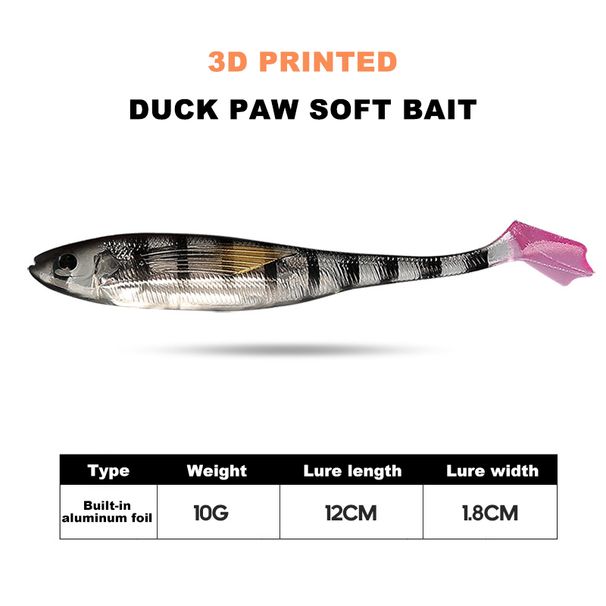 1PCS 12CM 3D Printing Duck Webbed Soft Bait PVC Flexible Bait Body Swimming Style Fishing Lures For Perch/Mandarin Fish_desvips.com