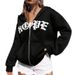 Letter Print Unisex Warm Loose Zip Hoodie Sweatshirt_desvips.com
