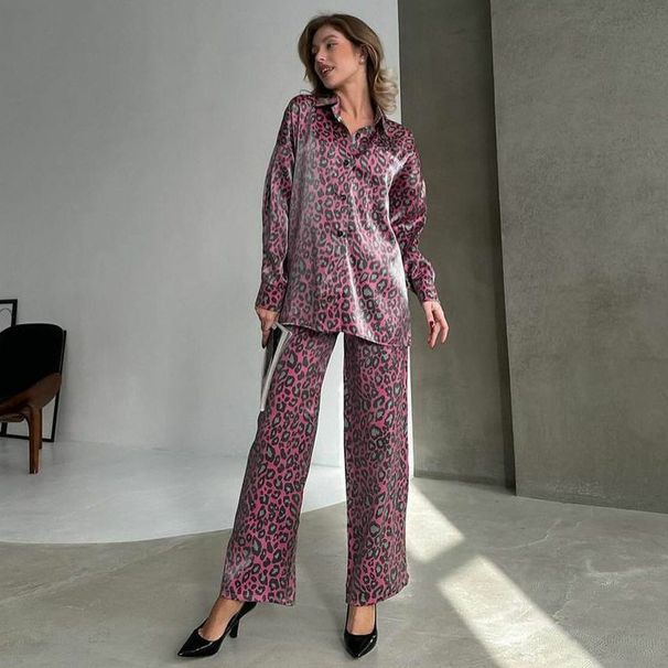 Women's Clothing fashion casual suits leopard print spring ladies long sleeved trousers women's two piece suit_desvips.com