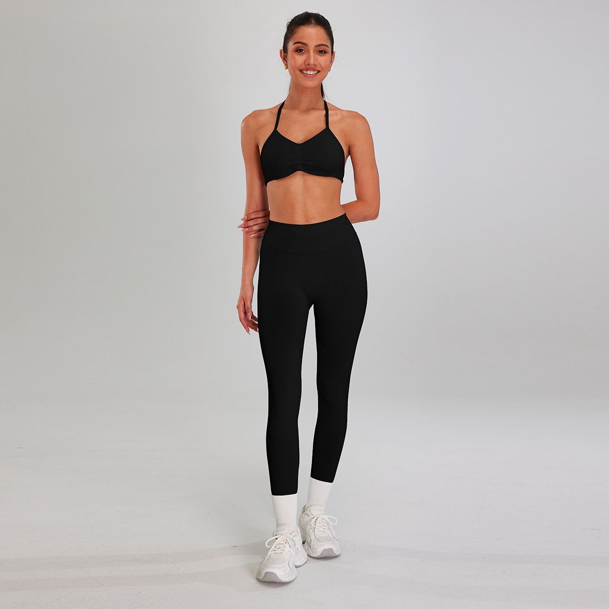 Women's High-Waisted Backless Fitness Outfit Set Halter Neck Sports Bra With Tight Yoga Pants European American Style_desvips.com