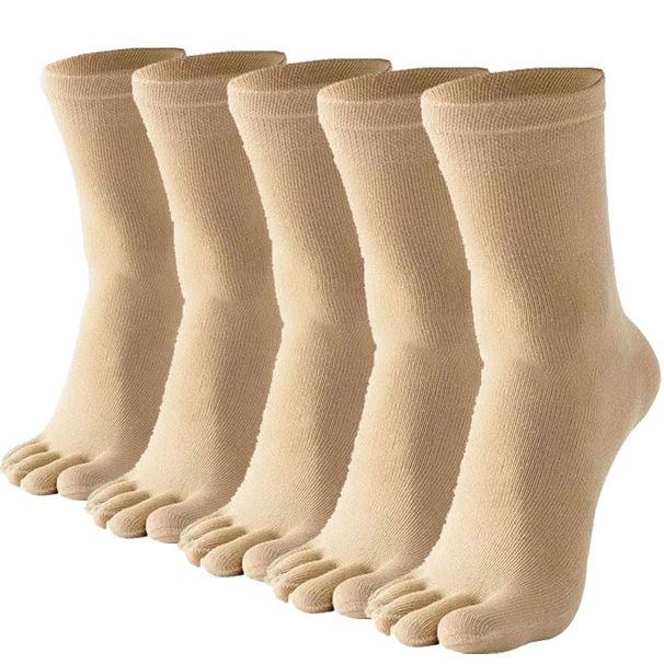 5 Pairs Of Men's Solid Color Five Finger Simple Cotton Toe Odor Resistant And Breathable Split Toe Socks_desvips.com