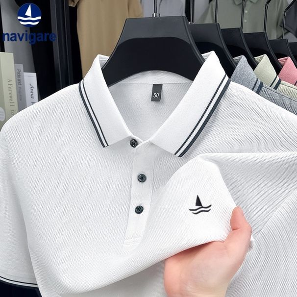 Navigare Italian Small Sailboat Short Sleeve Polo Shirt Men's Turn-Down Collar Summer Simple T-Shirt High-End Pure_desvips.com