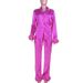 Women's Clothing Spring New Style Temperament Sexy Suit Collar Top Casual Straight Pants Satin Two piece Set_desvips.com