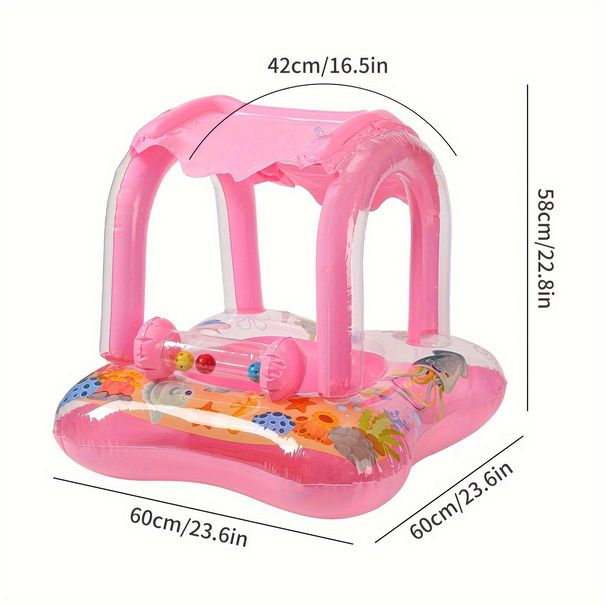 1pc Thickened Inflatable Sunshade Bell Seat Ring Blue Pink PVC Material Swimming Seat Ring Floating Ring Armpit Ring Beach Toy_desvips.com