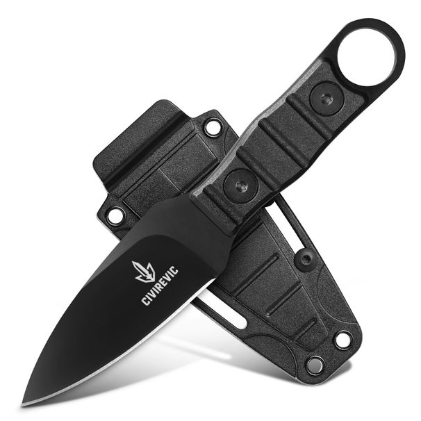Compact Fixed Blade EDC Knife With Sheath, 2.8 Inch Full Tang Carbon Steel_desvips.com