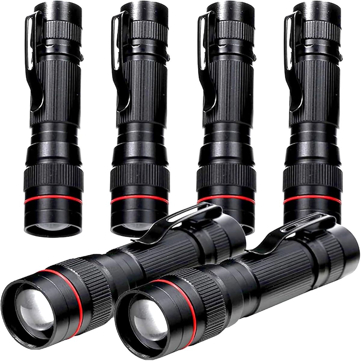 6 Pack Small Mini LED Flashlight, Single Mode Zoomable AA Battery With Pocket Clip, Portable Bulk EDC Flashlights For Gift, Emergency, Camping, Hiking_desvips.com