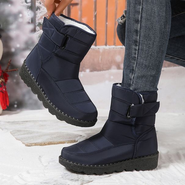 Women's Waterproof Snow Boots With Hook & Loop Closure, Non-Slip Winter Boots For Outdoor, Warm Mid-Calf Boots With Faux Fur Lining (Black, Burgundy)_desvips.com