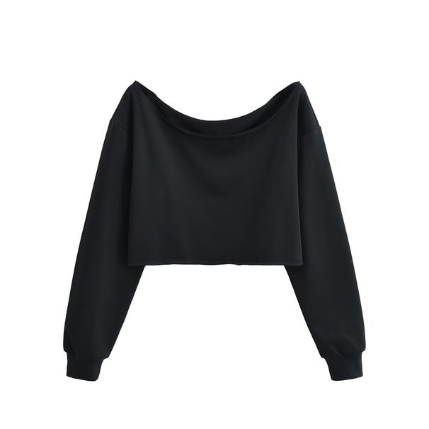American Street Dance Sexy Sloping Shoulder Fringed Hoodie, Women's Style Spicy Girl Ultra Short, Exposed Navel Slimming_desvips.com
