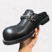 British Style Big Head Men's Derby Shoes Genuine Leather Trendy Metal Chain Round Closed Toe Slippers_desvips.com
