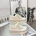 6Cm Height Increase~ European Style Genuine Leather Thick-Soled White Sneakers For Women, Versatile Fashionable Casual_desvips.com