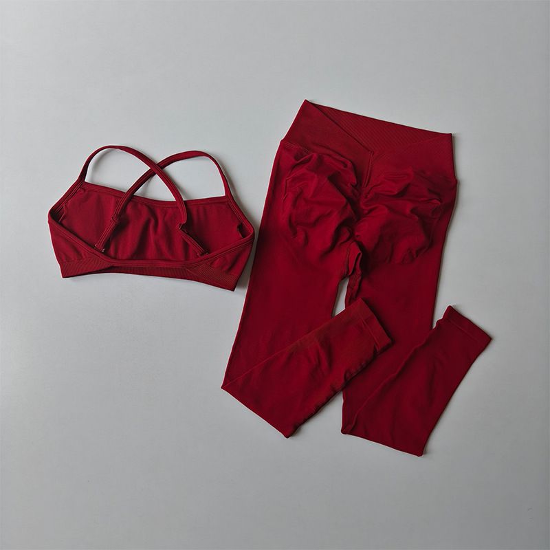 Women's Cross-Back Seamless Sports Suit Quick Drying Breathable Knitted Fitness Running Wear_desvips.com