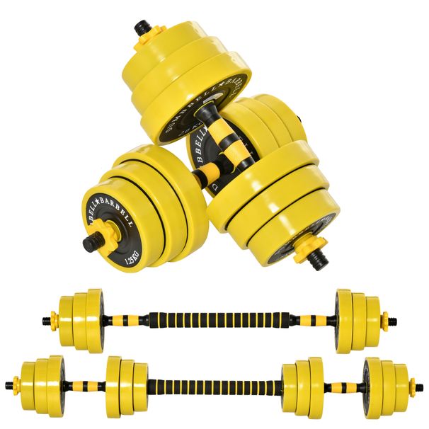 Set Manubri Regolabili 2 In 1 Con Barra Bilanciere, Pesi Manubri Pesi Con 12 Dischi Per Allenamento Casa/Palestra, Nero E Giallo_desvips.com