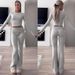Foreign Trade Casual Workout Women's Round Neck Long Sleeve Low Waist Flared Pants Sportswear Wholesale Two-Piece Set_desvips.com