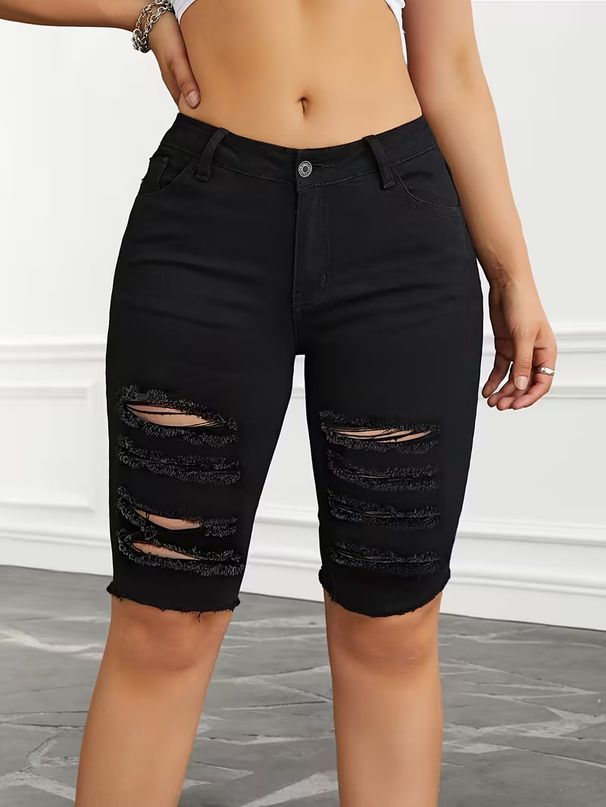 High-waisted Ripped Denim For Women, Summer European And American Hot Girl Style, Stretchy, Slimming, Versatile Cycling_desvips.com