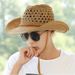 Outdoor Straw For Men Summer Beach Western Cowboy Men's Protection Sun Hat Wide Brim_desvips.com