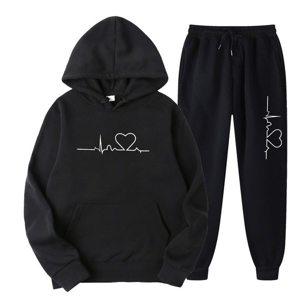 2025 Men And Women Fleece Sweatshirt Autumn Winter Heart Pattern Hoodie Trendy Brand New Men's Set_desvips.com