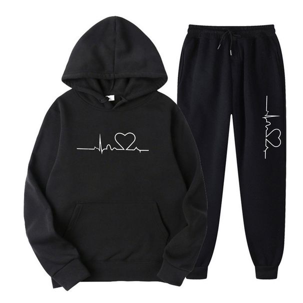2025 Men And Women Fleece Sweatshirt Autumn Winter Heart Pattern Hoodie Trendy Brand New Men's Set_desvips.com